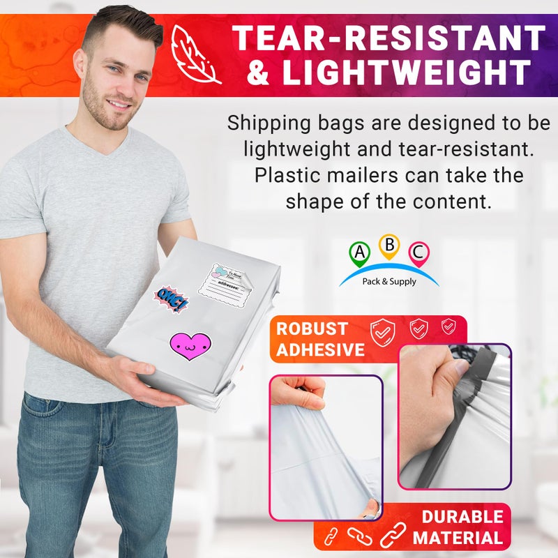 ABC PACK & SUPPLY White Gusseted Poly Mailers, 11 x 13 x 4 Inch. Pack of 100 Expansion Poly Mailers Bags. Shipping Envelopes for Clothing, 2.5 Mil. Plastic Shipping Bags Self Seal. Mailing Packages - Image 5